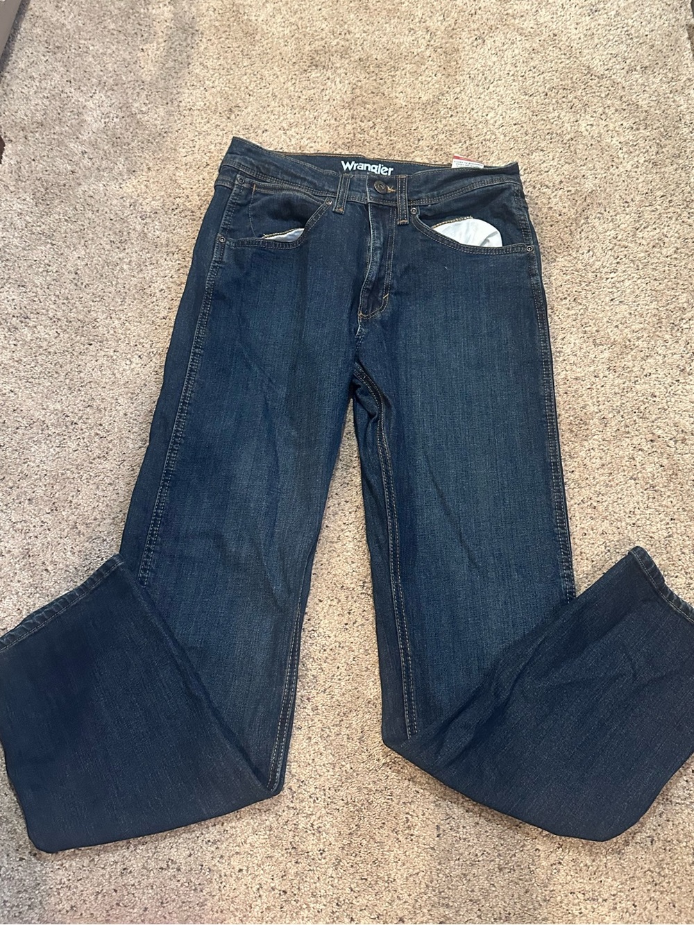 Wrangler Regular Fit Jeans - Indigo with Brown Stitching